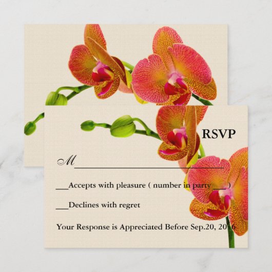 Elegante Oranje Orchideeën Response RSVP Kaart (Voorkant / Achterkant)