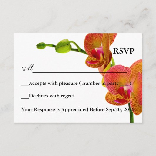 Elegante Oranje Orchideeën Response RSVP Kaart (Voorkant)