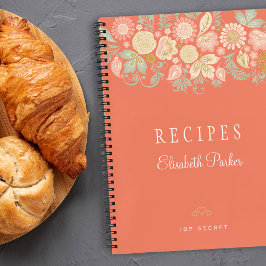 Elegante oranje pastel bloemrijke kookboek recepte notitieboek