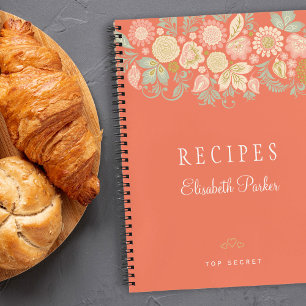 Elegante oranje pastel bloemrijke kookboek recepte notitieboek