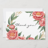 Elegante Oranje Peony Paint Wedding Bedankt Card Kaart (Voorkant)