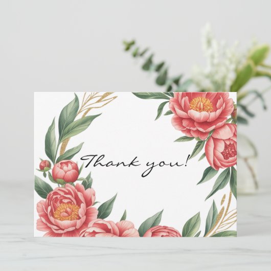 Elegante Oranje Peony Paint Wedding Bedankt Card Kaart (Staand voorkant)