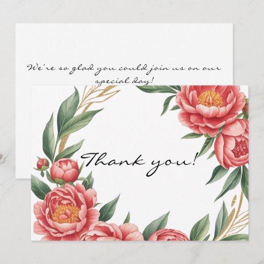 Elegante Oranje Peony Paint Wedding Bedankt Card Kaart (Voorkant / Achterkant)