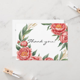 Elegante Oranje Peony Paint Wedding Bedankt Card Kaart