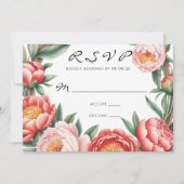 Elegante Oranje Peony Paint Wedding RSVP Kaart (Voorkant)