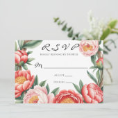 Elegante Oranje Peony Paint Wedding RSVP Kaart (Staand voorkant)