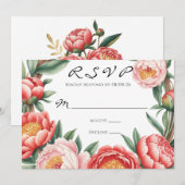 Elegante Oranje Peony Paint Wedding RSVP Kaart (Voorkant / Achterkant)