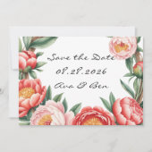 Elegante Oranje Peony Paint Wedding Save the Date Kaart (Voorkant)