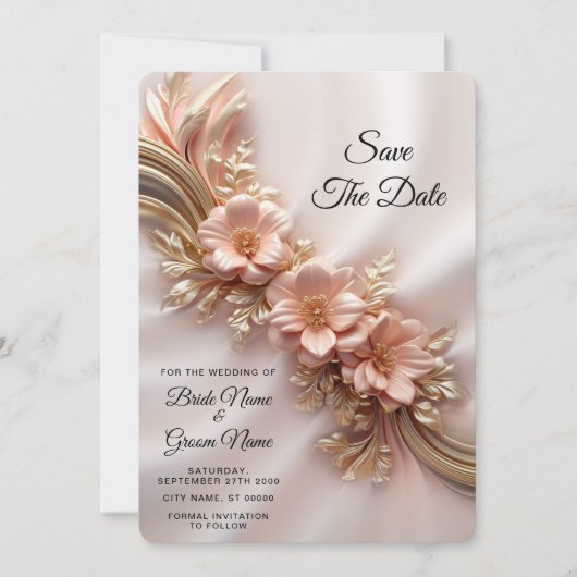 Elegante Oranje Perzik Bloemen Bewaar de Datum Save The Date (Voorkant)