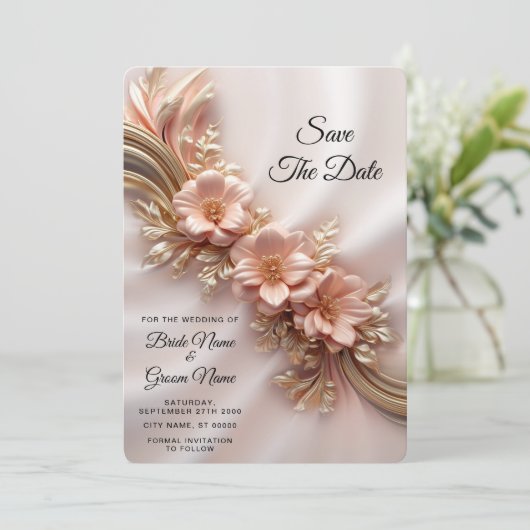 Elegante Oranje Perzik Bloemen Bewaar de Datum Save The Date (Staand voorkant)