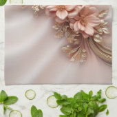 Elegante Oranje Perzik Bloemen Keuken Handdoek (Gevouwen)