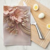 Elegante Oranje Perzik Bloemen Keuken Handdoek (Quarter Fold)