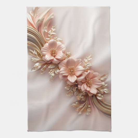 Elegante Oranje Perzik Bloemen Keuken Handdoek (Verticaal)