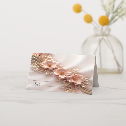 Elegante Oranje Perzik Bloemen Place Card Plaatskaartje (Voorkant)