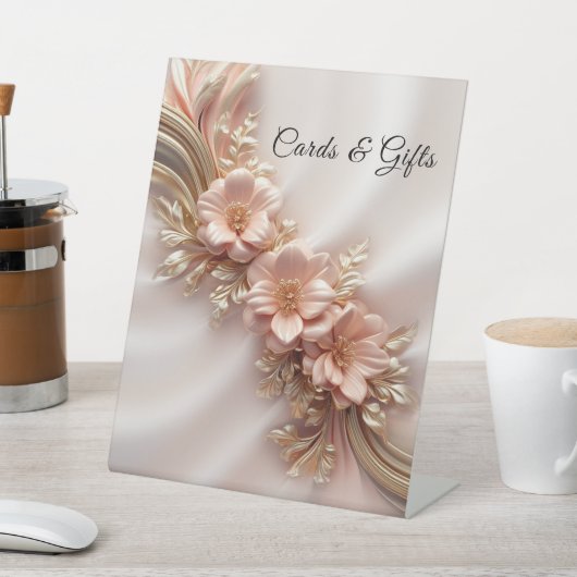 Elegante Oranje Perzik Bloemen Tafelblad Tekenen Reclamebord Met Voetstuk (Insitu)