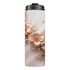 Elegante Oranje Perzik Bloemen Thermische Tumbler Thermosbeker