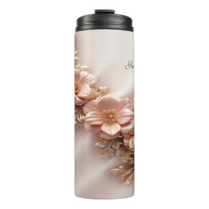 Elegante Oranje Perzik Bloemen Thermische Tumbler Thermosbeker