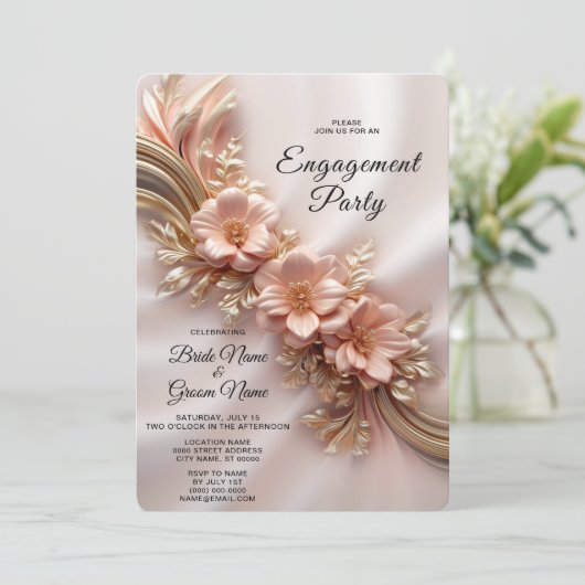 Elegante Oranje Perzik Bloemen Verloving Uitnodigi Kaart (Staand voorkant)