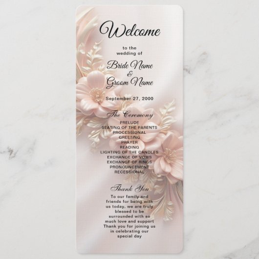 Elegante Oranje perzik bloemenbruiloft programma Programmakaart (Voorkant)