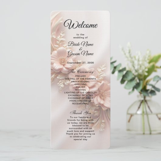 Elegante Oranje perzik bloemenbruiloft programma Programmakaart (Staand voorkant)