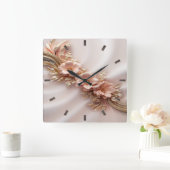 Elegante Oranje perzik bloemenwandklok Vierkante Klok (Huis)