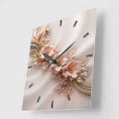 Elegante Oranje perzik bloemenwandklok Vierkante Klok (Hoek)