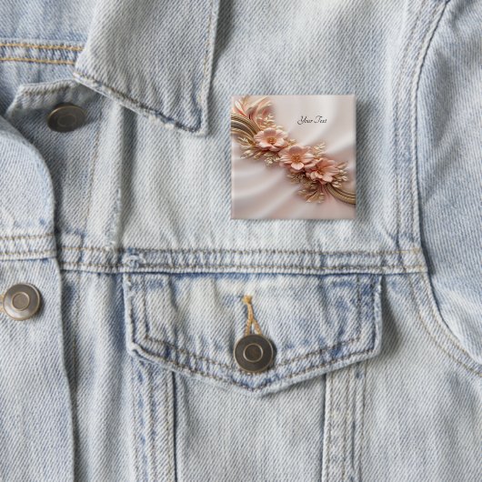 Elegante oranje perzik bloemknop vierkante button 5,1 cm (In situ)