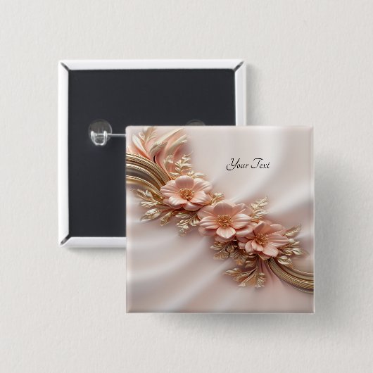 Elegante oranje perzik bloemknop vierkante button 5,1 cm (Voorkant /achterkant)