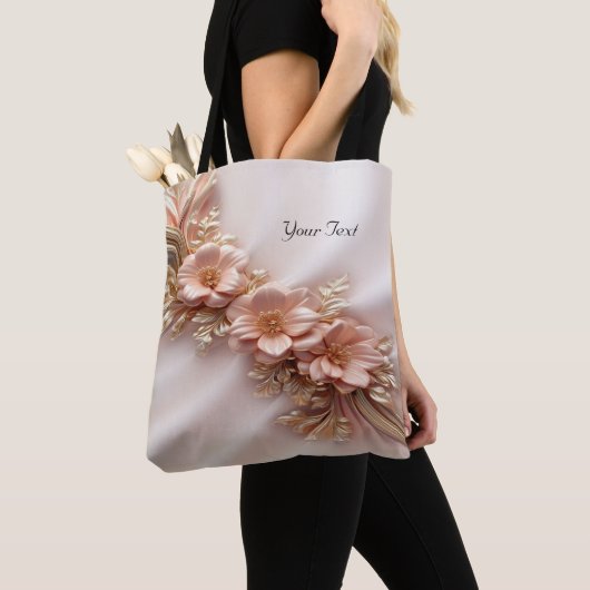 Elegante Oranje Perzik Floral Canvas tas (Dichtbij)