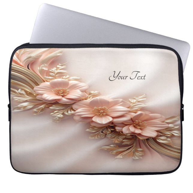 Elegante Oranje perzik Floral Laptop Mouw Sleeve (Voorkant)
