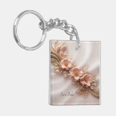 Elegante Oranje Perzik Floral Sleutelhanger (Voorkant Links)