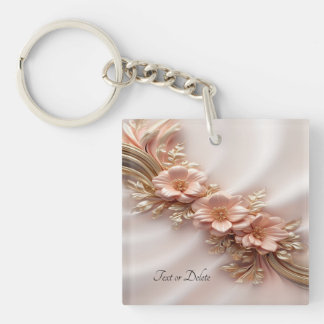 Elegante Oranje Perzik Floral Sleutelhanger