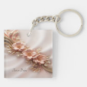 Elegante Oranje Perzik Floral Sleutelhanger (Achterkant)