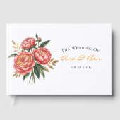 Elegante Oranje pioen boeket bruiloft Gastenboek (Voorkant)