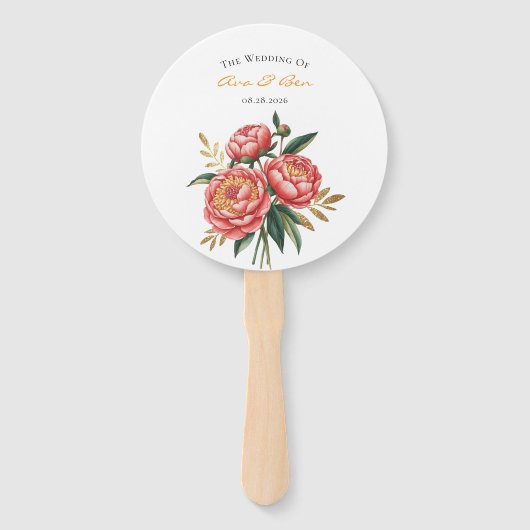 Elegante Oranje pioen boeket bruiloft Handwaaier (Voorkant)