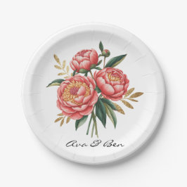 Elegante Oranje pioen boeket bruiloft Papieren Bordje