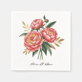 Elegante Oranje pioen boeket bruiloft Servet