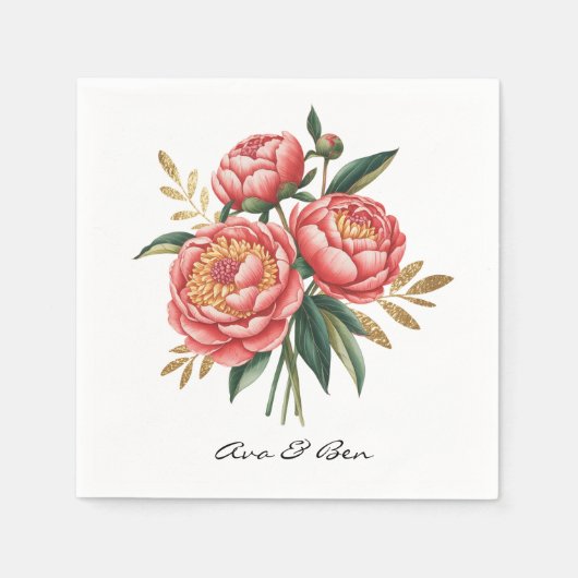 Elegante Oranje pioen boeket bruiloft Servet (Voorkant)