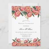 Elegante Oranje pioen geschilderde bruiloft Kaart (Voorkant)