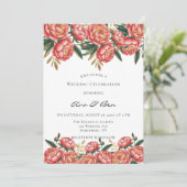 Elegante Oranje pioen geschilderde bruiloft Kaart (Staand voorkant)