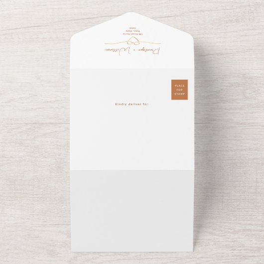 Elegante Oranje QR Code bruiloft All In One Uitnodiging (Buitenkant)