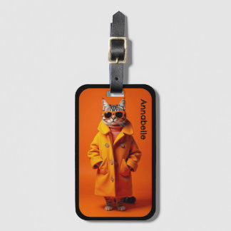 Elegante Oranje Reiscat Bagagelabel