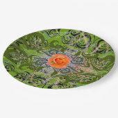Elegante oranje roos op groen papieren bordje (Gekanteld)