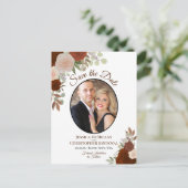 Elegante Oranje Rozen & Fotobruiloft Sla de datum  Aankondigingskaart (Staand voorkant)