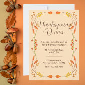 Elegante Oranje Thanksgiving Diner Kaart