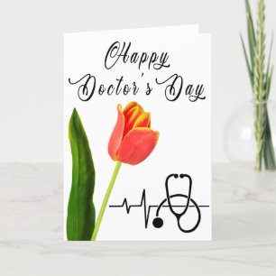Elegante oranje tulp en stethoscoop Doktersdag Bedankkaart