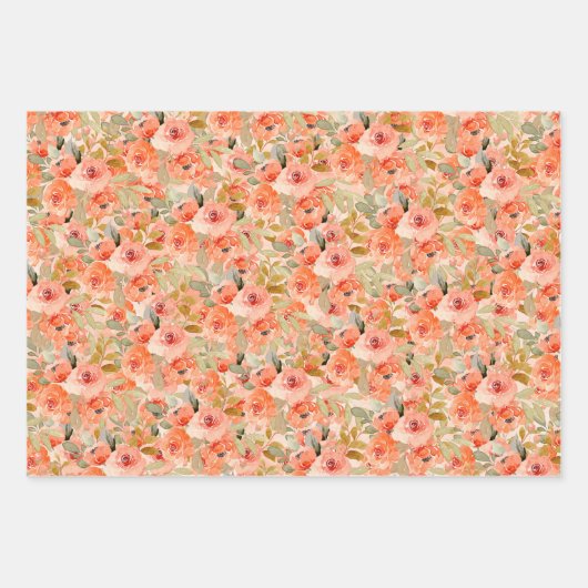 Elegante Oranje Waterverf Bloemen  Inpakpapier Vel (Voorkant 2)