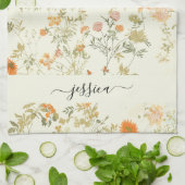 Elegante oranje wilde bloemen script naam theedoek (Gevouwen)