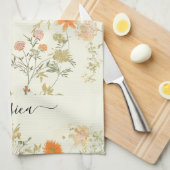 Elegante oranje wilde bloemen script naam theedoek (Quarter Fold)