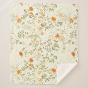 Elegante oranje wilde bloemen waterverf sherpa deken